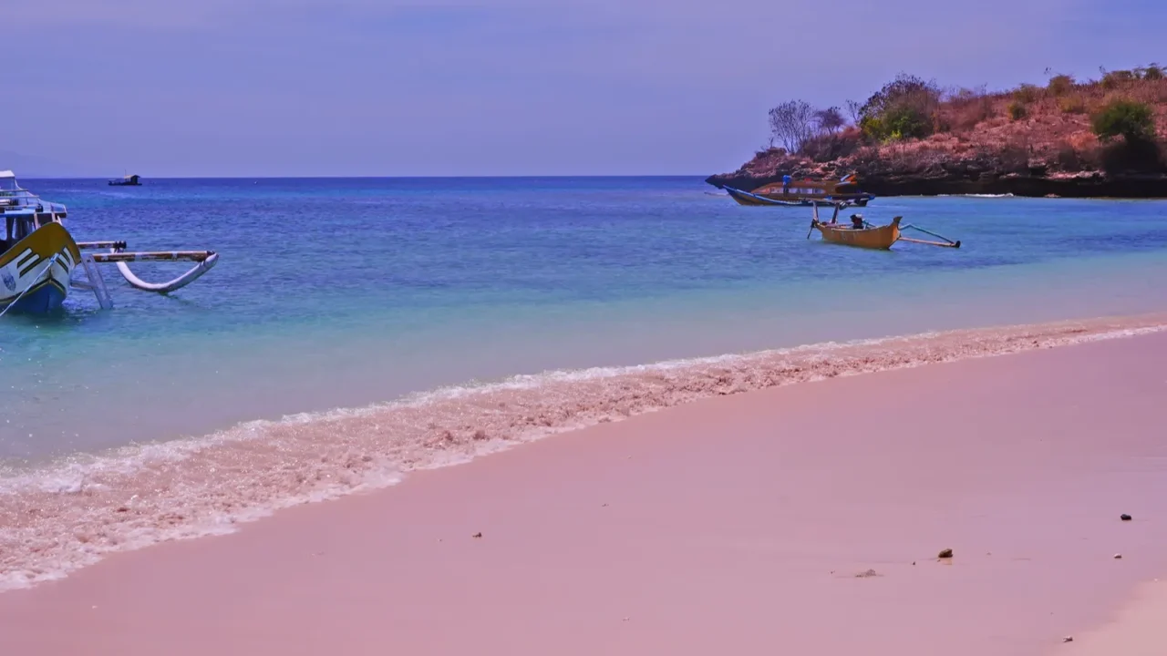 scene of a pristine beach near pink beach in lombok