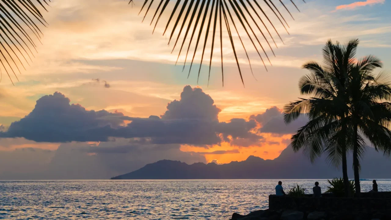 scenic landscape of tahiti at sunset