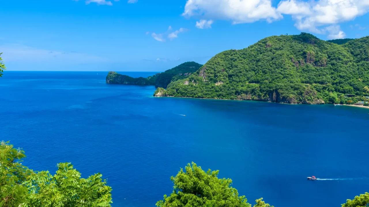 soufriere village tropical coast on caribbean island of st