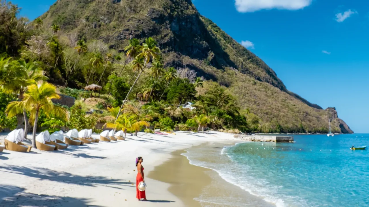 st lucia caribbean woman on vacation at the tropical island