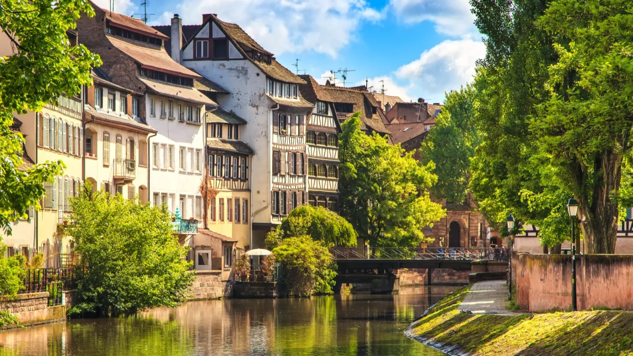 strasbourg water canal in petite france area unesco site alsace