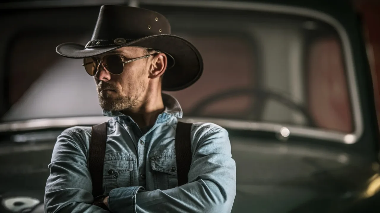 the cowboy and his ride caucasian western wear men in