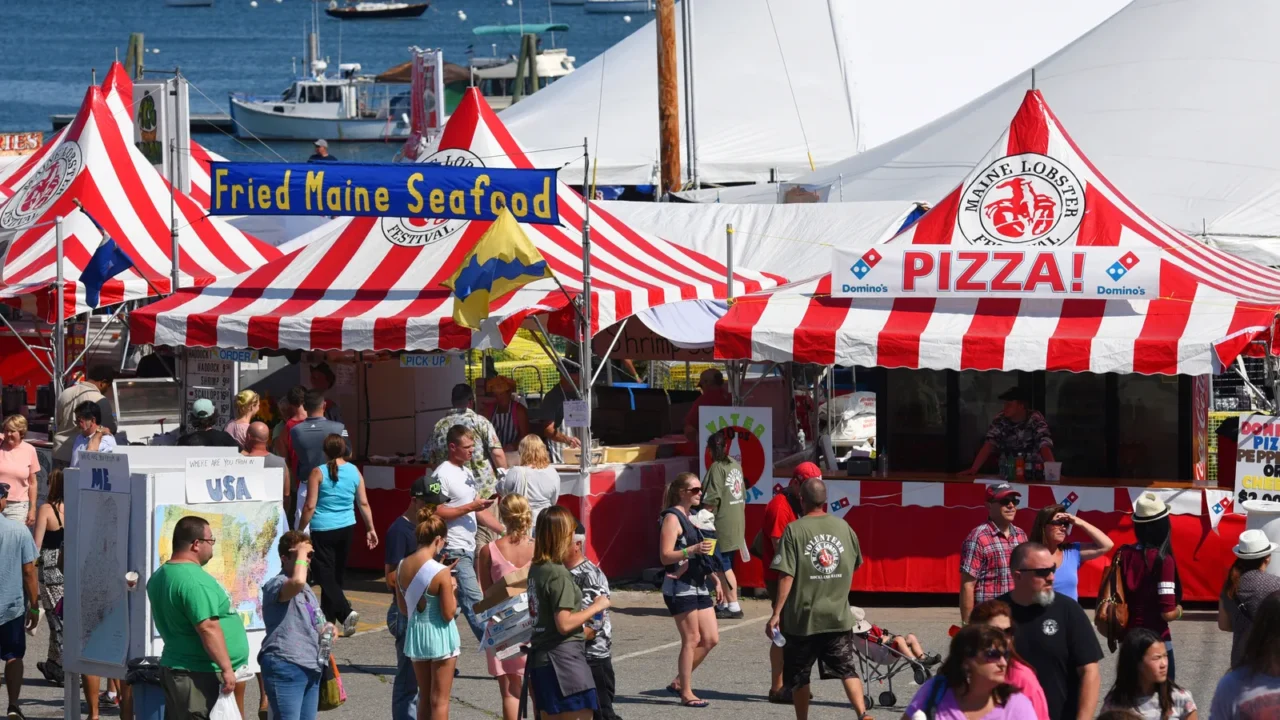 vendor tents in rockland lobster festival in summer rockland maine