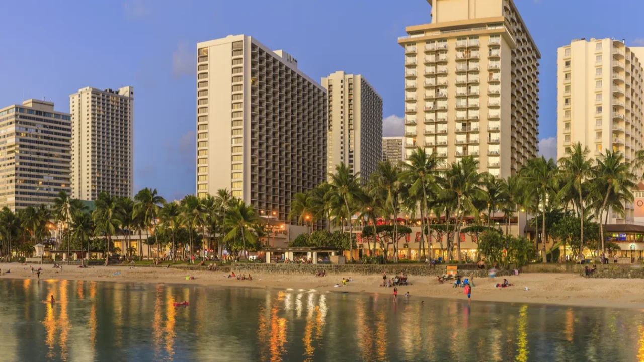 view to honolulu at sunset oahu hawaii