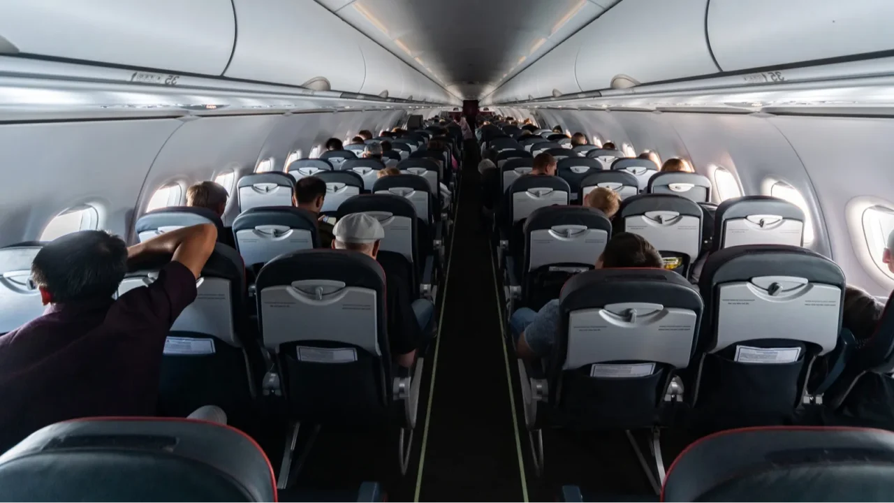 airplane cabin seats with passengers economy class of new cheap