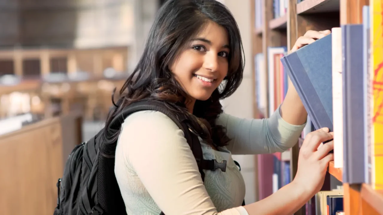 asian student in library