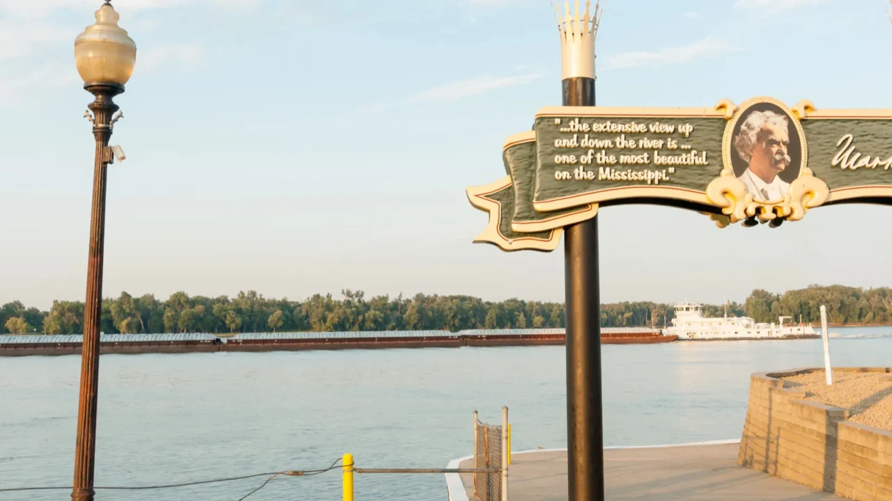 banks of mississippi mark twain sign hannibal missouri usa