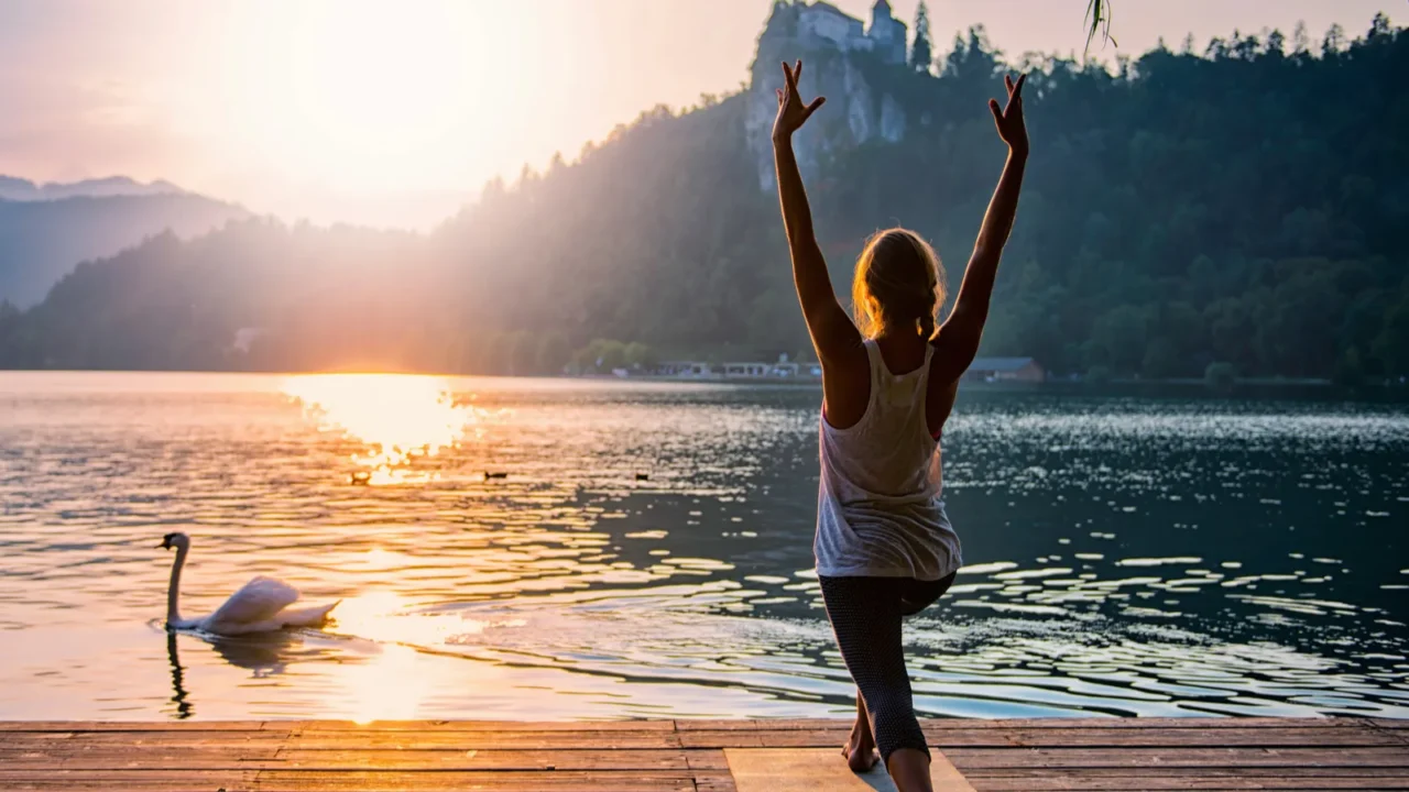 beautiful woman practicing yoga