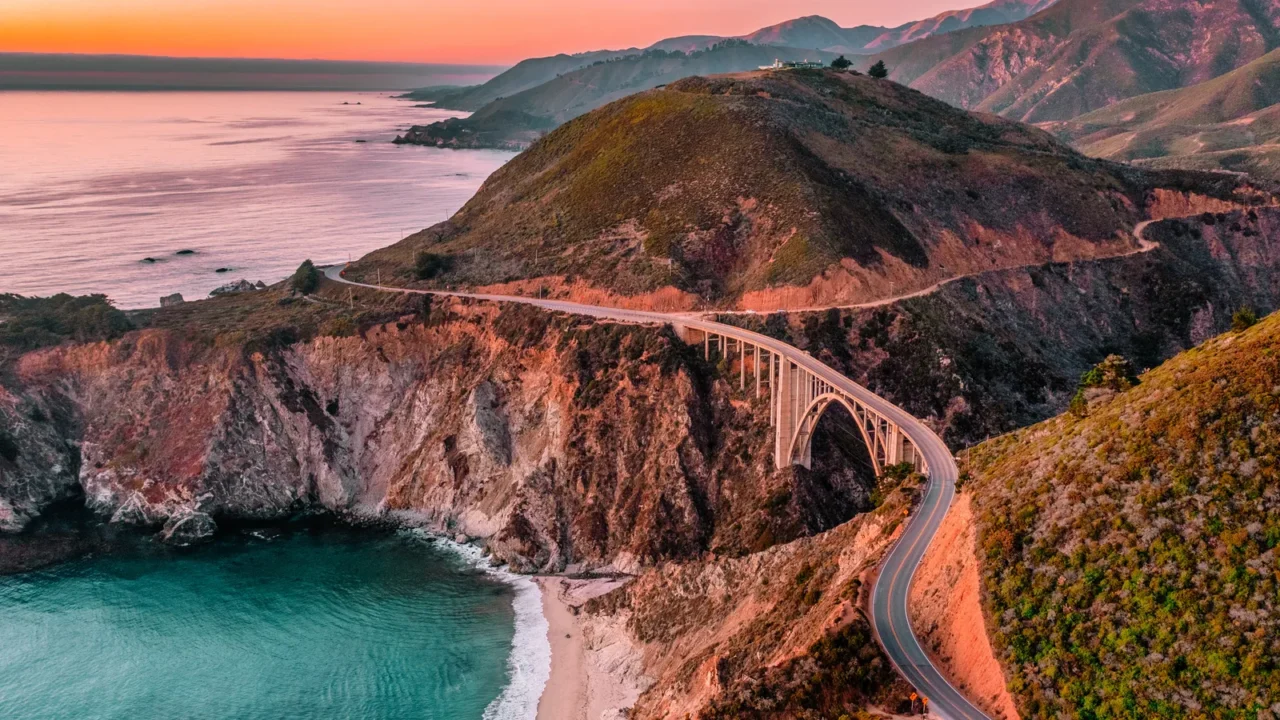 bixby bridge on highway 1 and big sur along pacific
