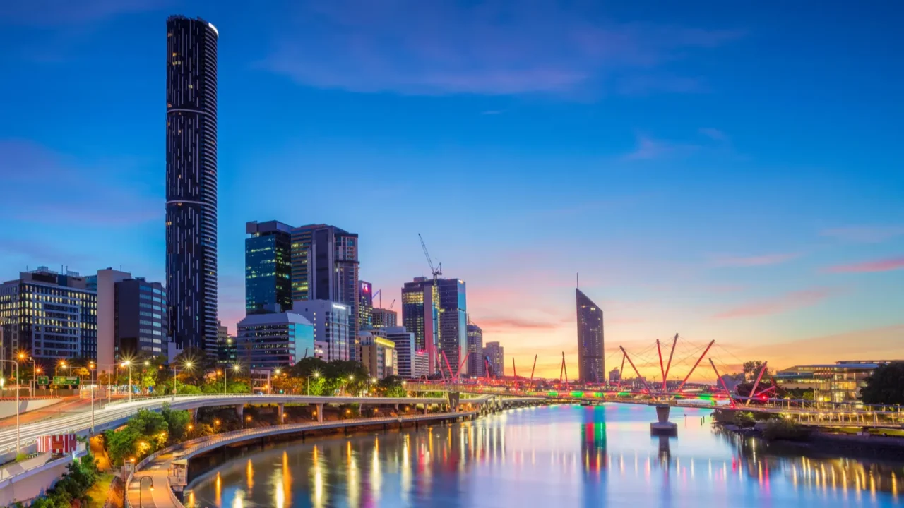 brisbane cityscape image of brisbane skyline australia during dramatic sunrise