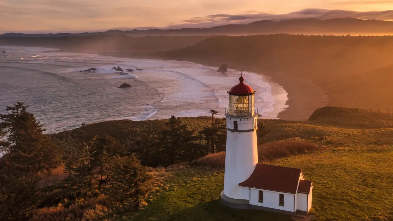 cape blanco lighthouse at the southern oregon coast at sunrise