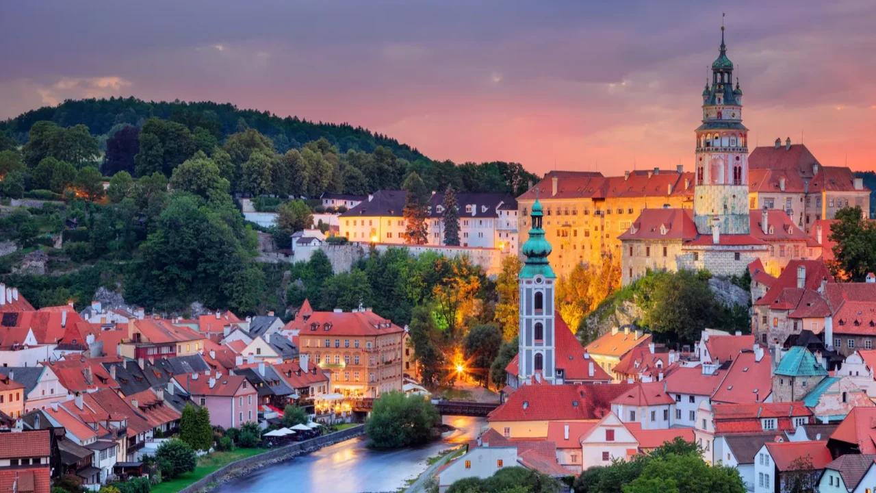 cesky krumlov aerial cityscape image of cesky krumlov czech republic