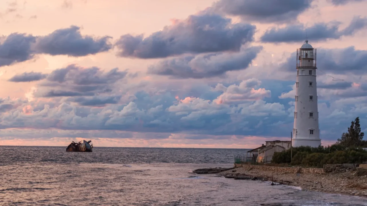 crimea cape tarkhankut lighthouse on the black sea