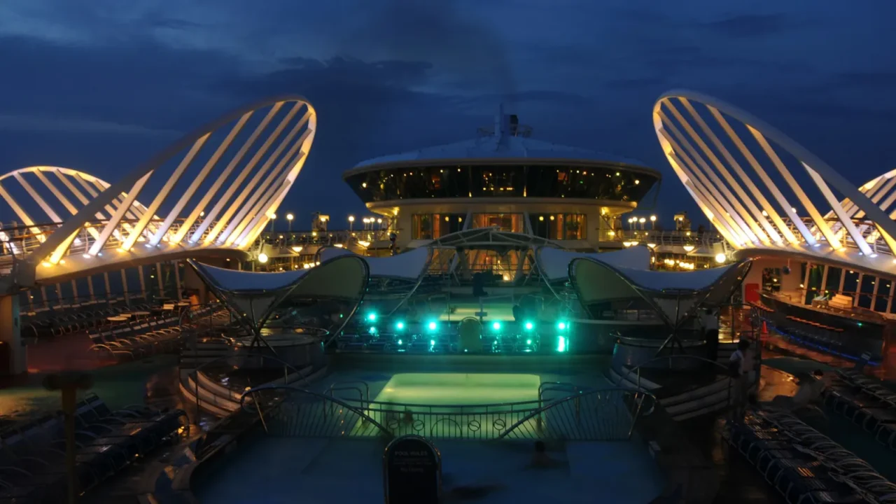 cruise ship at night