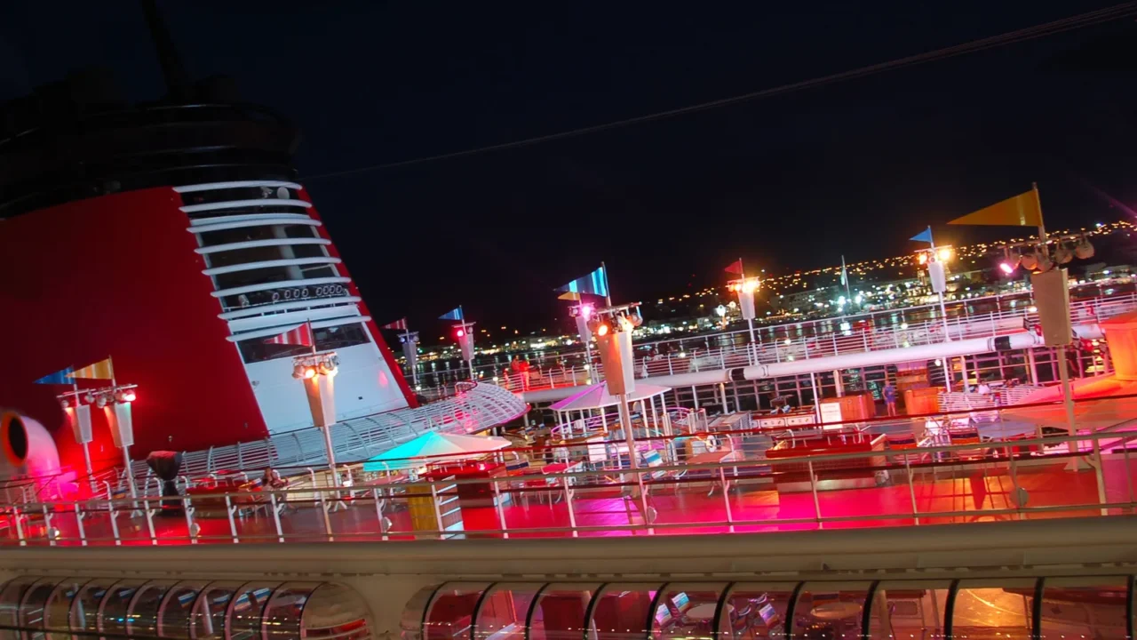 cruise ship party deck at night