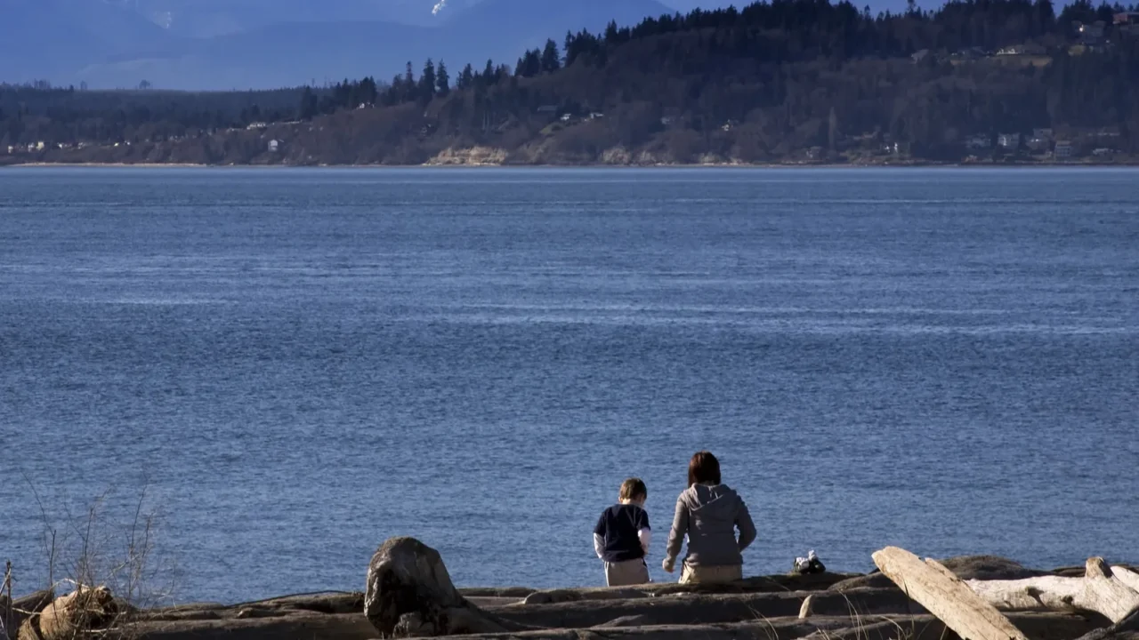 day at the beach mother and son in distance edmonds