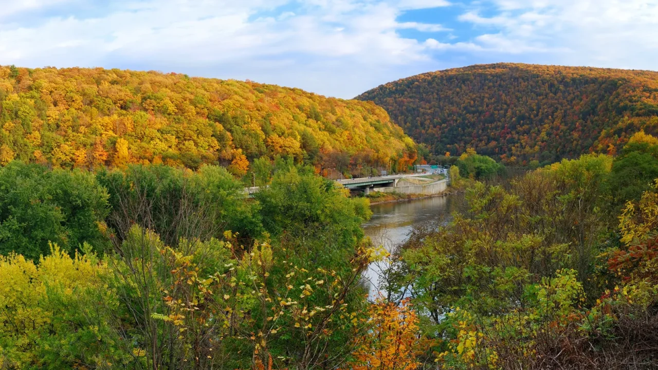 delaware water gap panorama in autumn