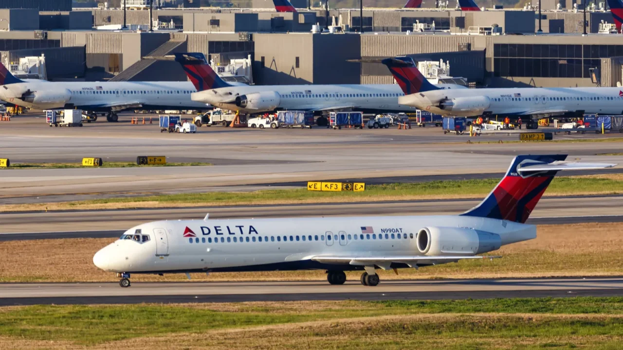 Delta Air Lines Boeing 717-200 airplane at Atlanta Airport (ATL) in the United States.