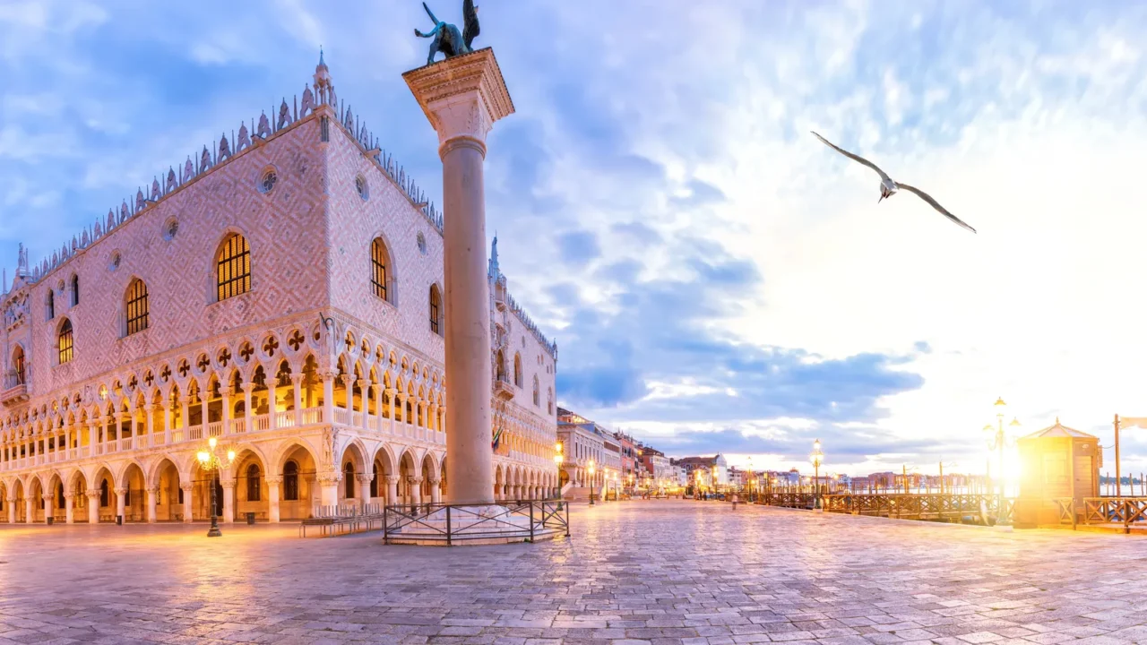 doges palace and gondolas pier near san marco square venice
