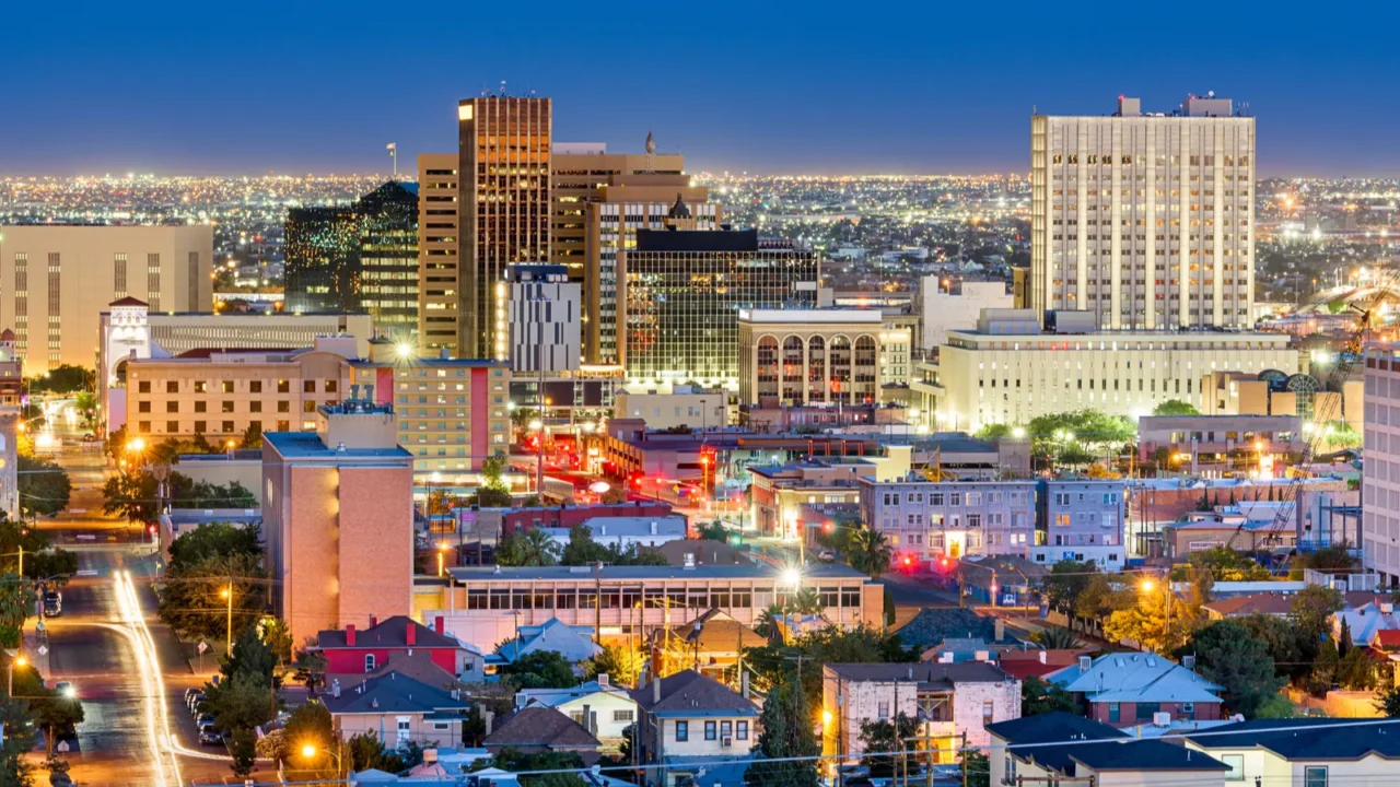 el paso texas usa downtown city skyline at dusk