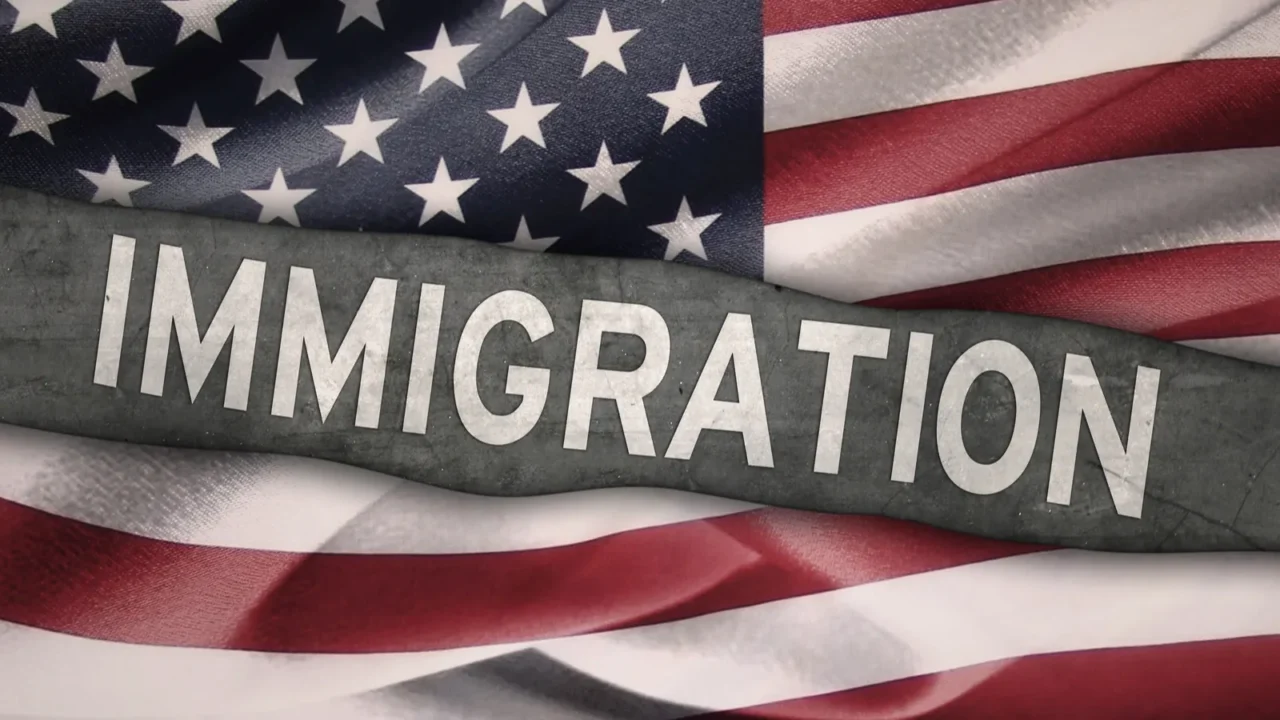 flag of united states with immigration word