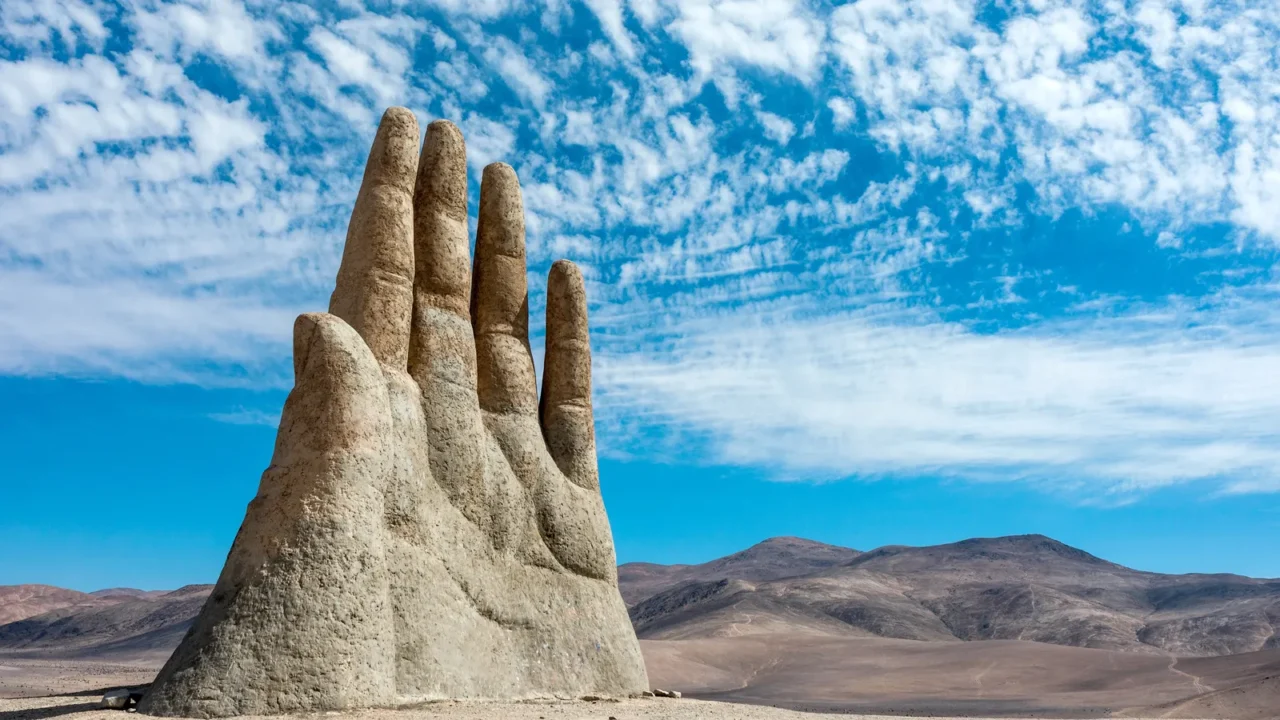 hand sculpture the symbol of atacama desert in chile