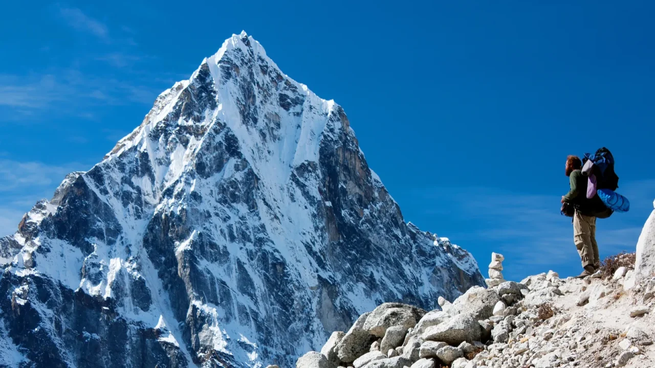 hiker on mountains  hiking in nepal  way to