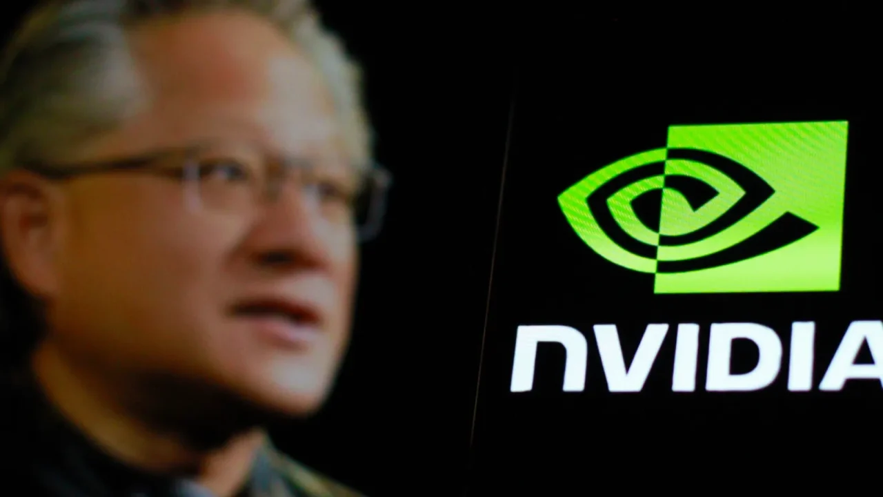 indonesia march 10th 2024 nvidia logo with ceo jensen