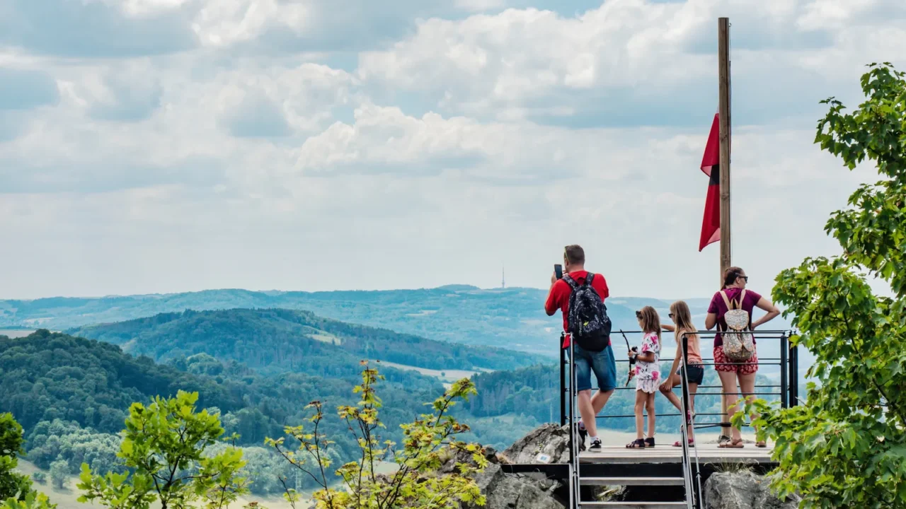 jehlaceska kamenice czechia july 5 2022 family stay bellow