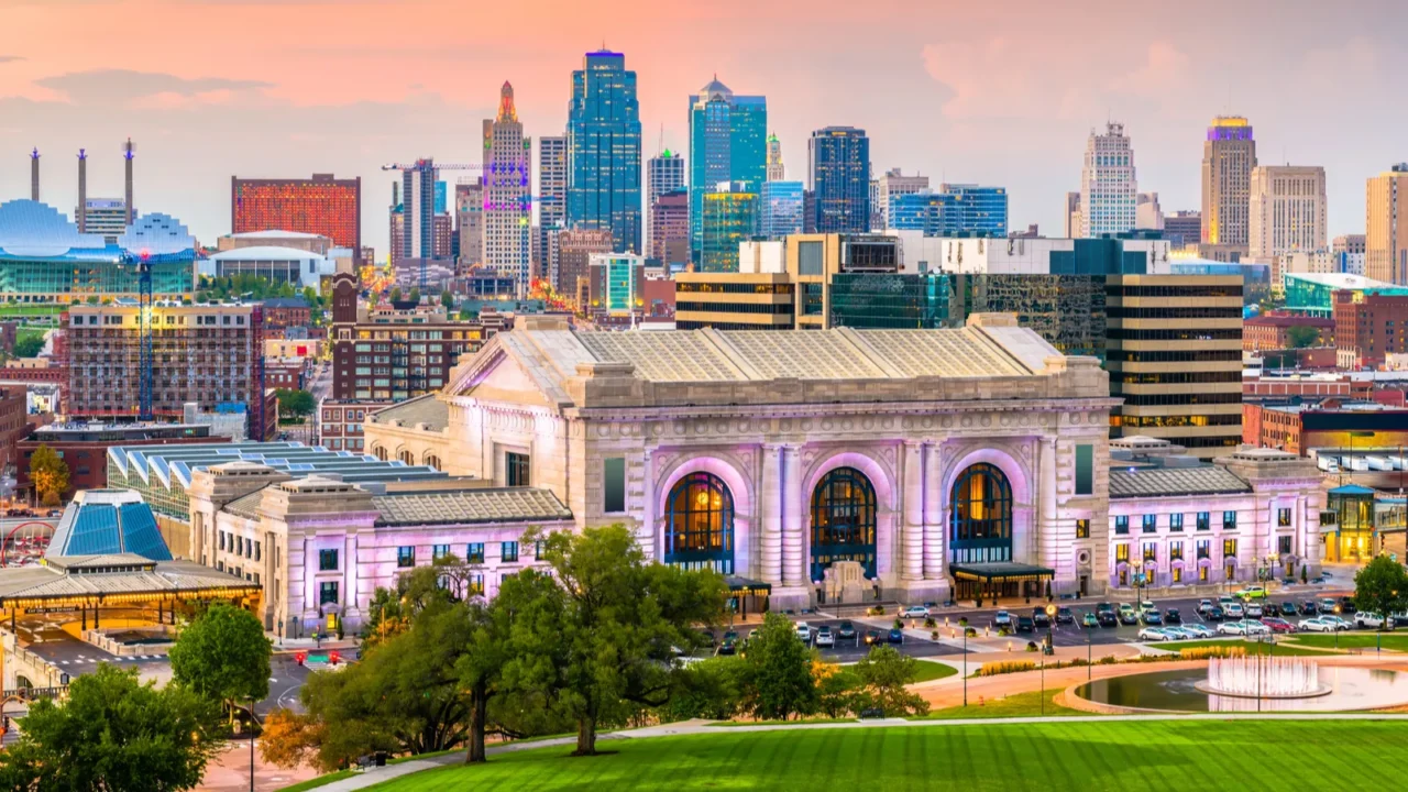 kansas city missouri usa downtown skyline with union station at