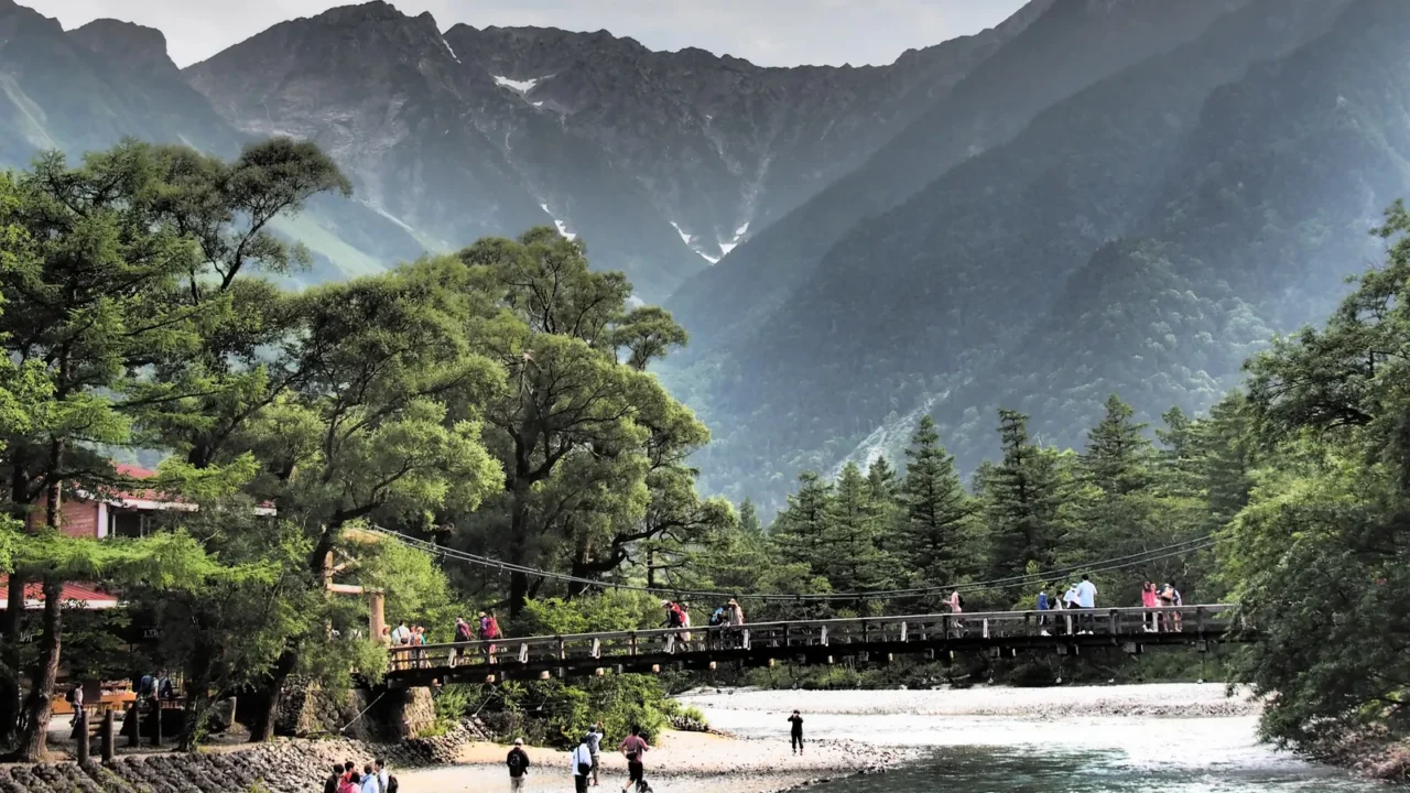 kappabashi and hotaka mountains in kamikochi nagano japan