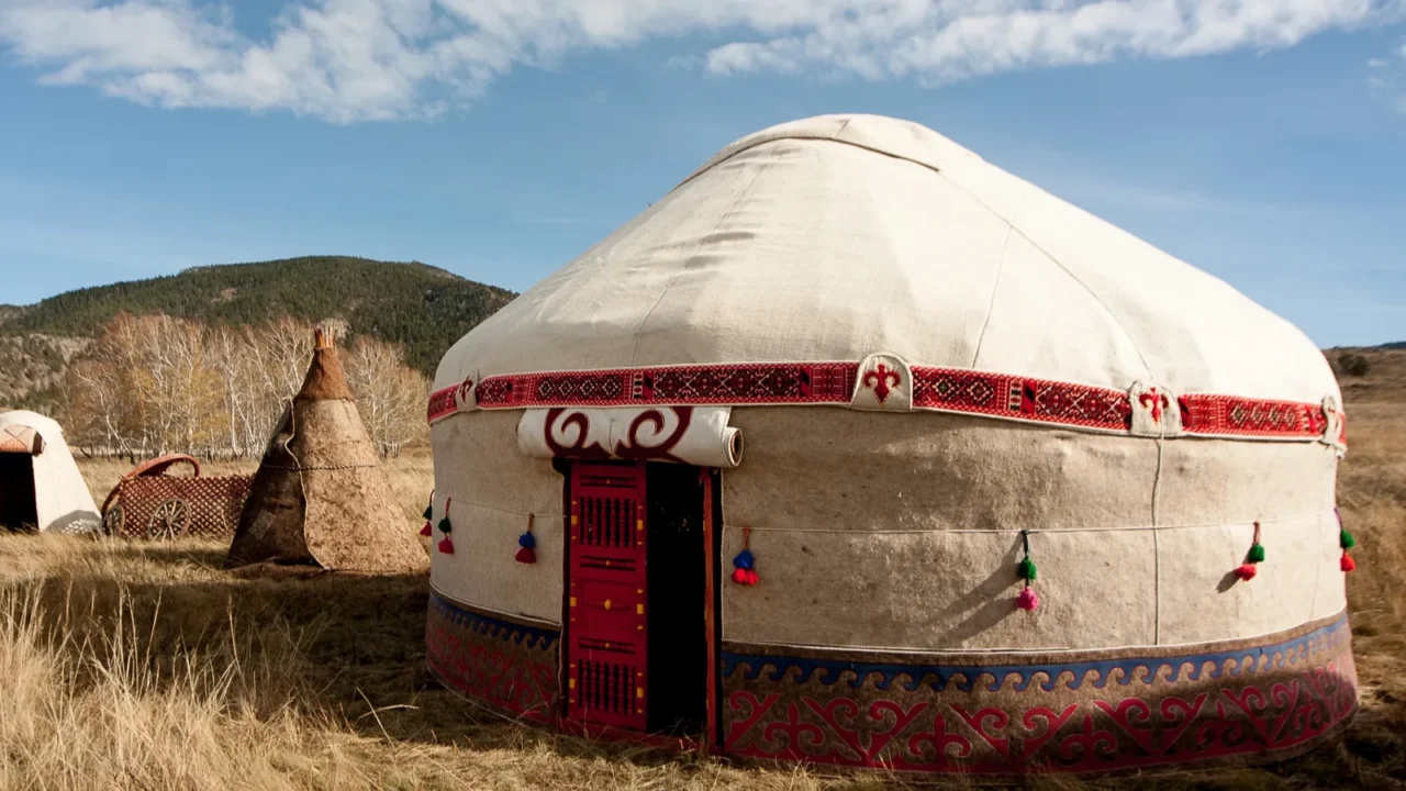 kazakh yurt in the autumn steppe