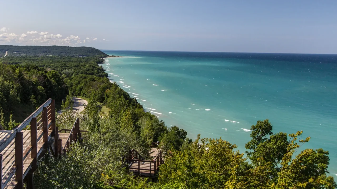 lake michigan overlook popular roadside stop near arcadia michigan with