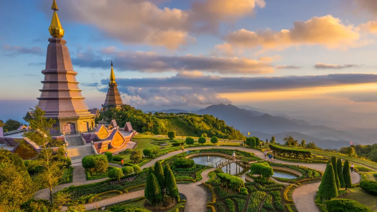 landscape of two pagodas at doi inthanon chiang mai thailand
