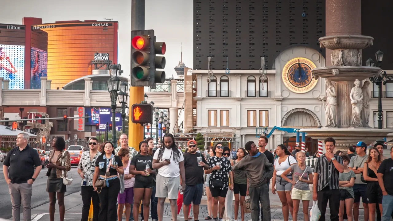 las vegas august 21 2024 a diverse crowd of tourists