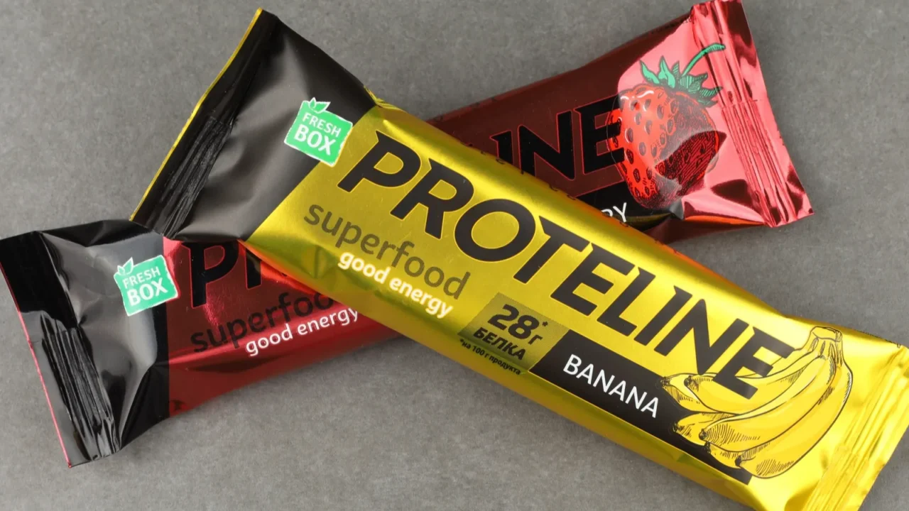 lviv ukraine july 20 2022 strawberry and banana protein