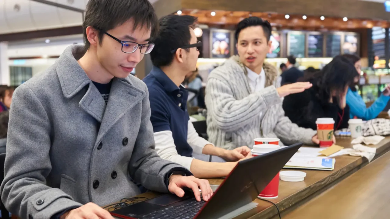 man in starbucks cafe