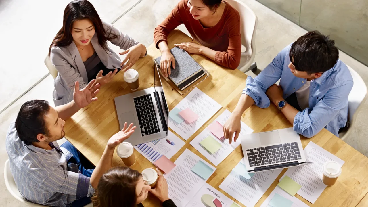 multinational business team meeting in office