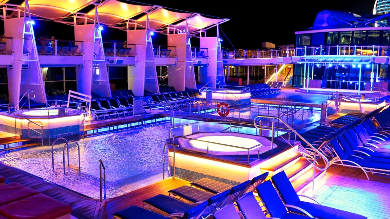 nassau bahamas2 october 2017 cruise ship swimming pool at night