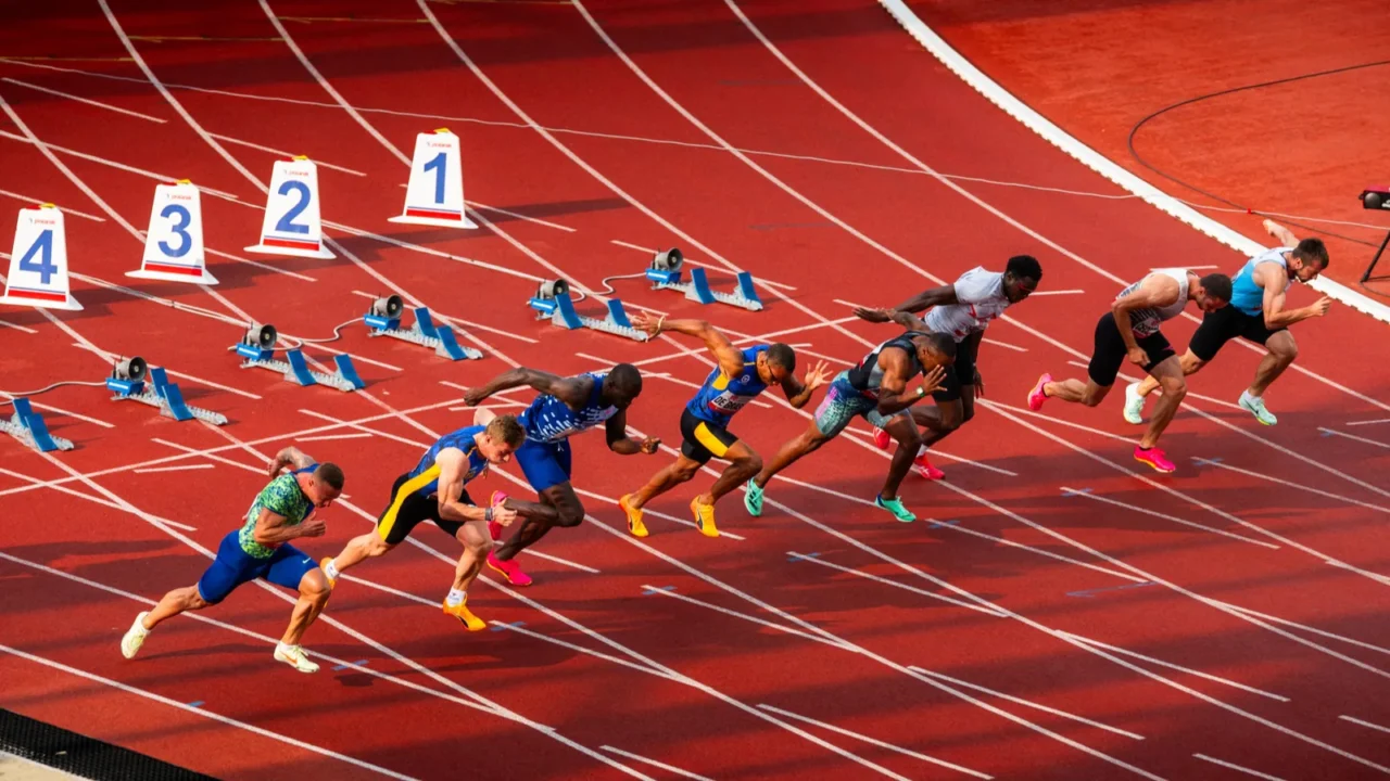 ostrava czechia june 27 2023 starting moment of 100m sprint