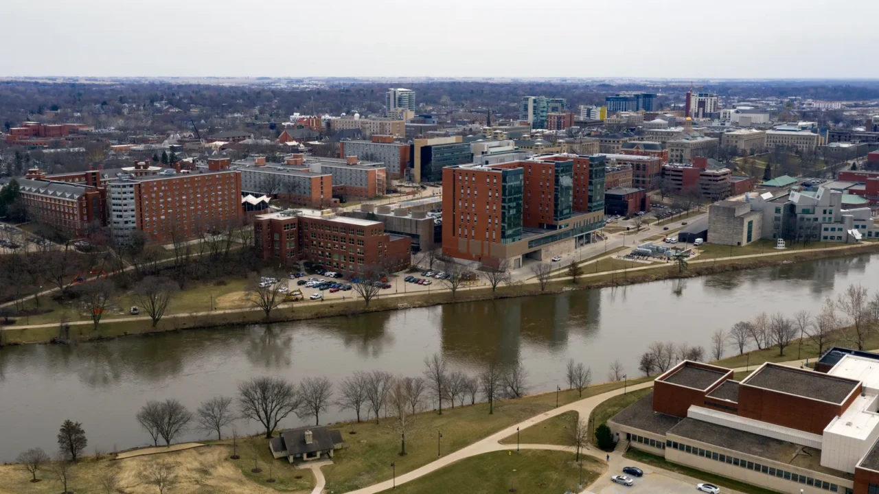 overcast day over the river at iowa city