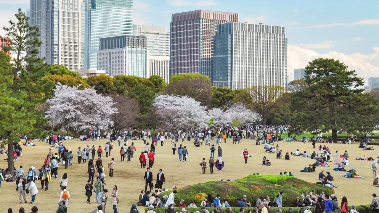 people relaxing at imperial palace east gardens