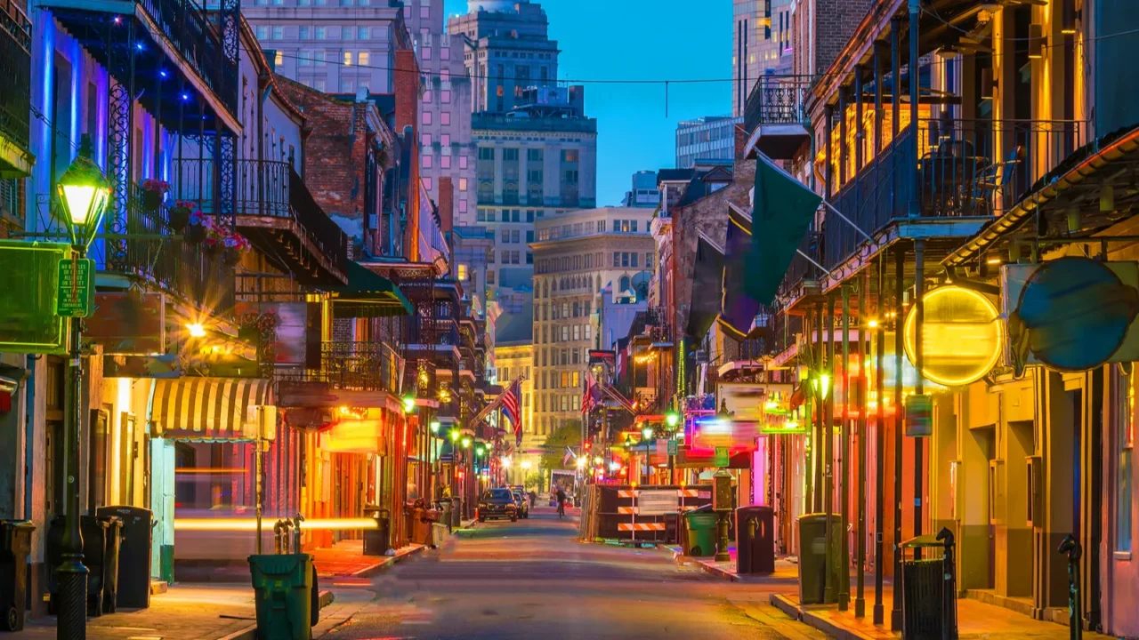 pubs and bars with neon lights in the french quarter