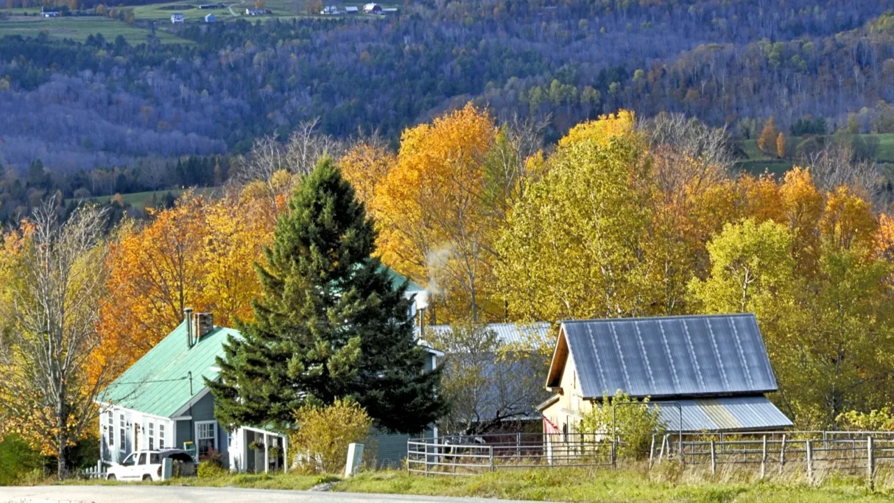 quiet country road in northeast kingdom of rural vermont with