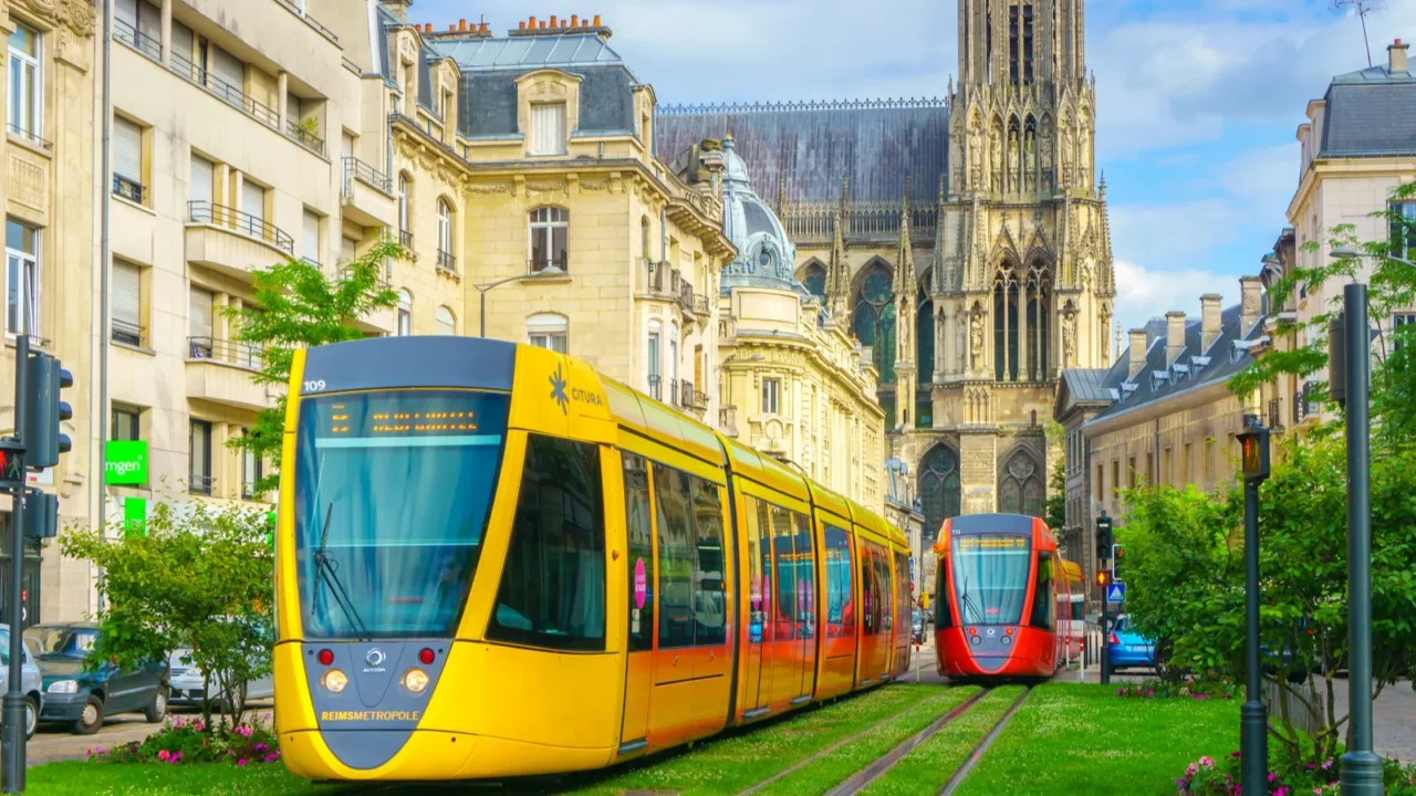 reims france  june 17 2017  tram on the