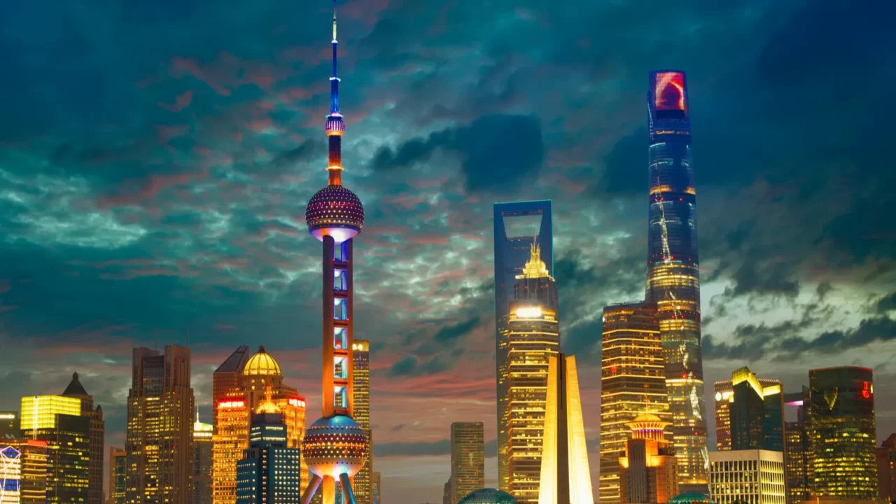 shanghai skyline at dusk