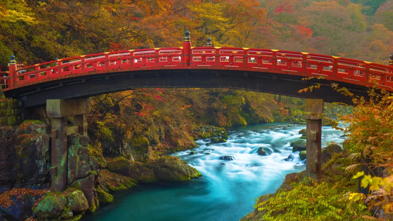 shinkyo bridge during autumn in nikko