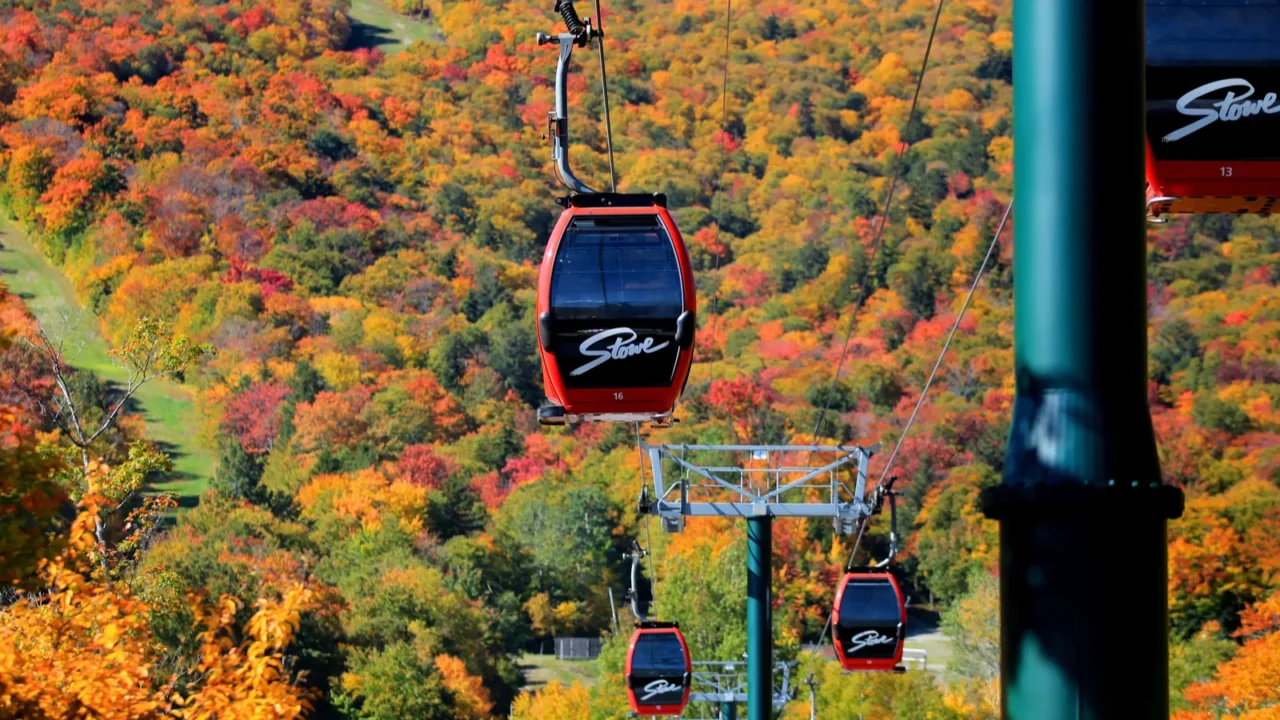 ski trails and cable cars at mount mansfield near stowe