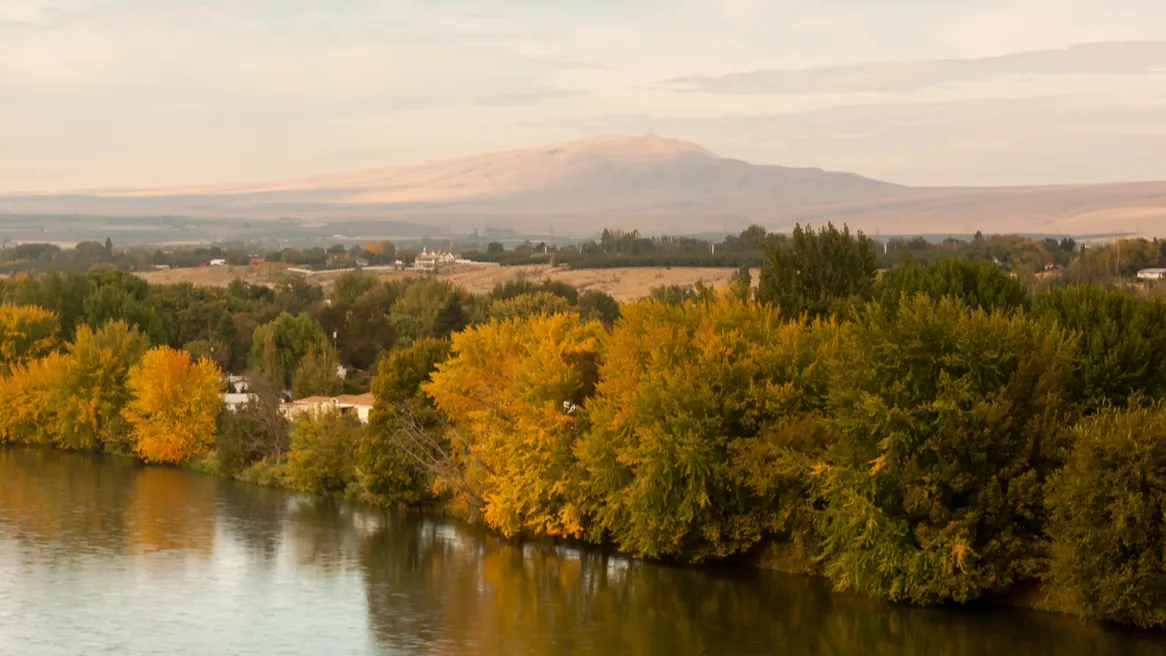 storm clearing over agricultural land yakima river central washington state