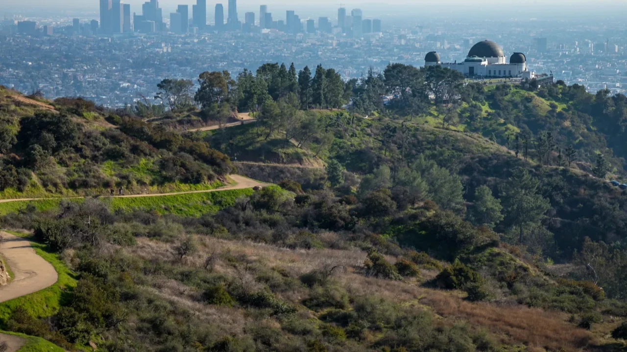 stunning overlook of griffith observatory from mount hollywood trail on